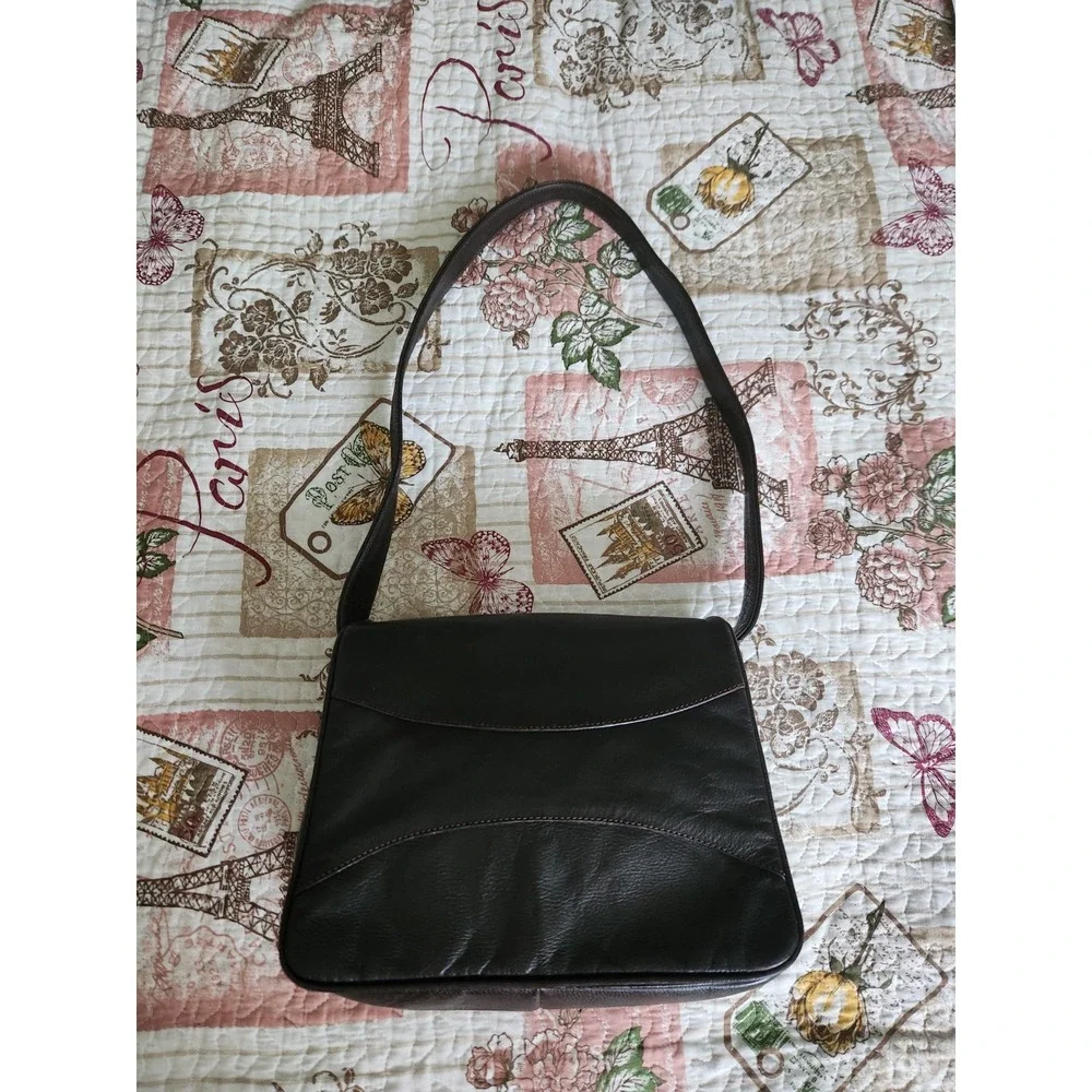VINTAGE Women's Genuine Leather Handbag Shoulder Bag Brown Made in‎ ITALY